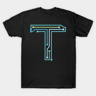 Alphabet T Circuit Typography Design T-Shirt